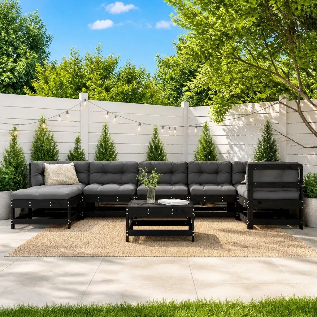 Garden Lounge Set 8 Piece Outdoor Furniture Patio Sofa with Cushions Black