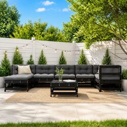 Compact 8 Piece Black Lounge Set with Cushions