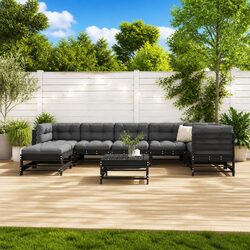 Garden Lounge Set 8 Piece Black Solid Wood Outdoor Furniture with Cushions