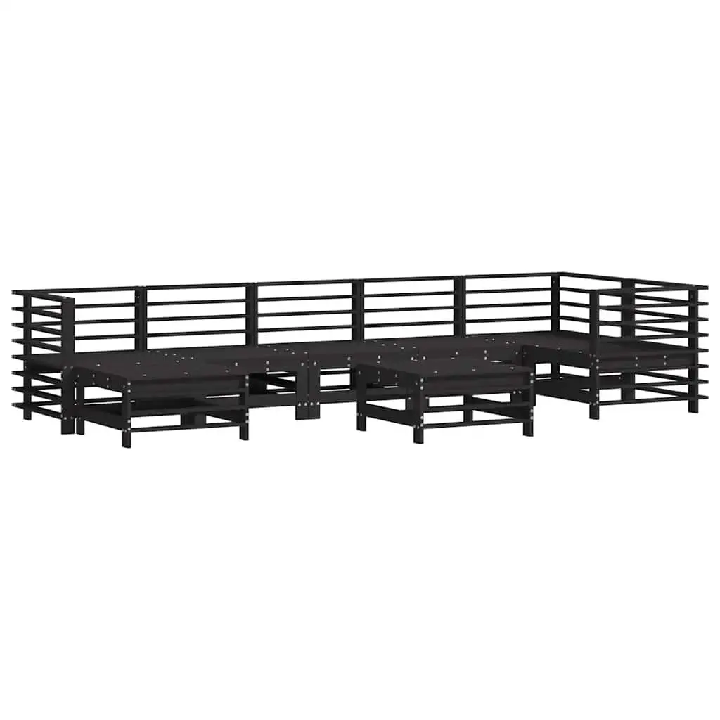 Garden Lounge Set Black 8 Piece Solid Wood Outdoor Furniture with Cushions
