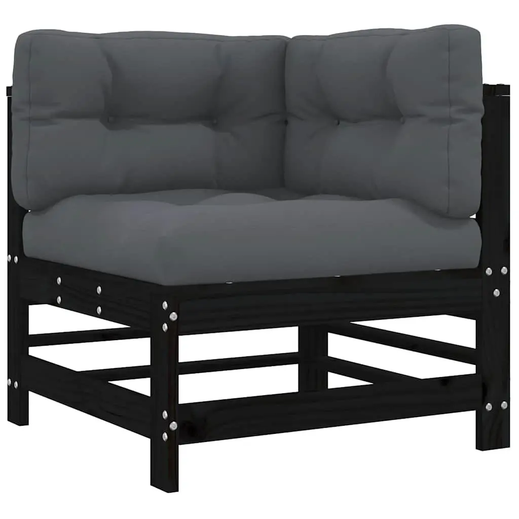 Garden Lounge Set Black 8 Piece Solid Wood Outdoor Furniture with Cushions