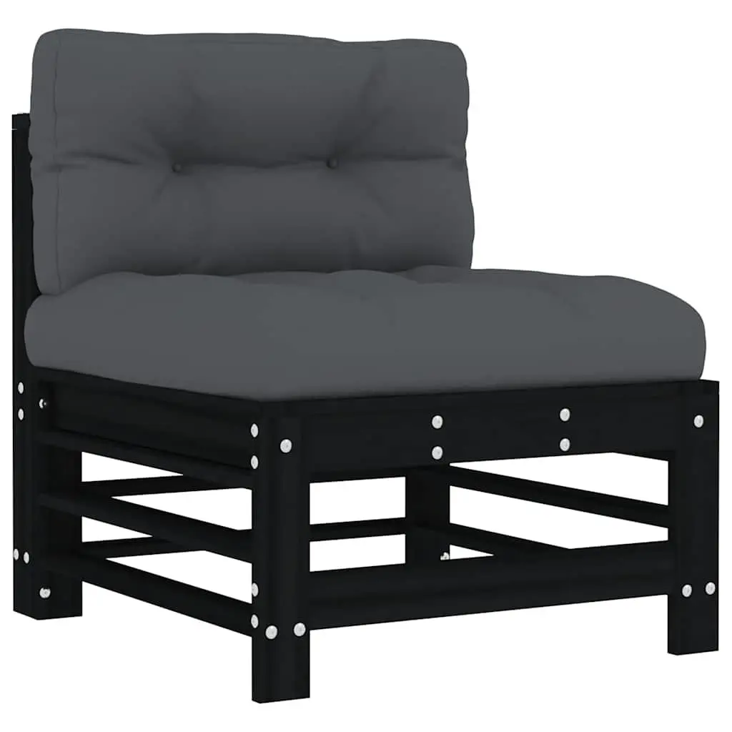 Garden Lounge Set Black 8 Piece Solid Wood Outdoor Furniture with Cushions