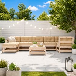 Garden Lounge Set 8 Piece Outdoor Furniture Solid Wood with Cushions Brown