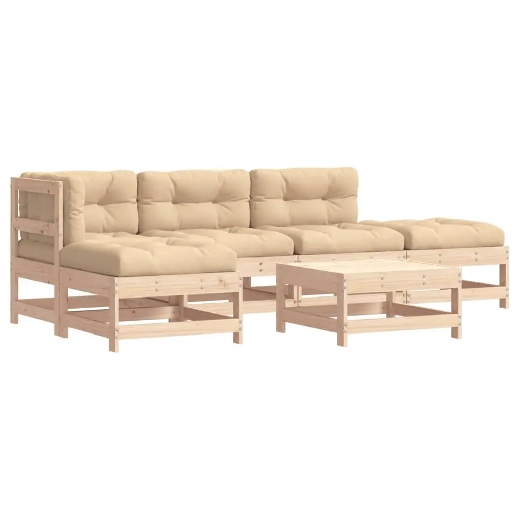 Garden Lounge Set 6 Piece Wooden Outdoor Furniture with Cushions Slatted Design