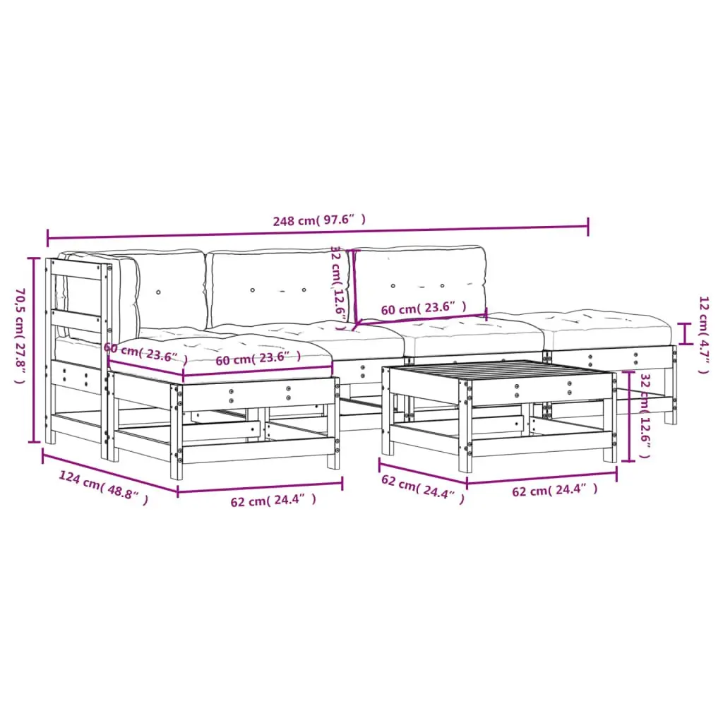 Garden Lounge Set 6 Piece Wooden Outdoor Furniture with Cushions Slatted Design