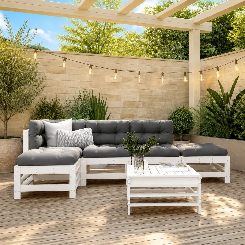 Garden Lounge Set White 6 Piece Outdoor Furniture Patio Seating with Cushions