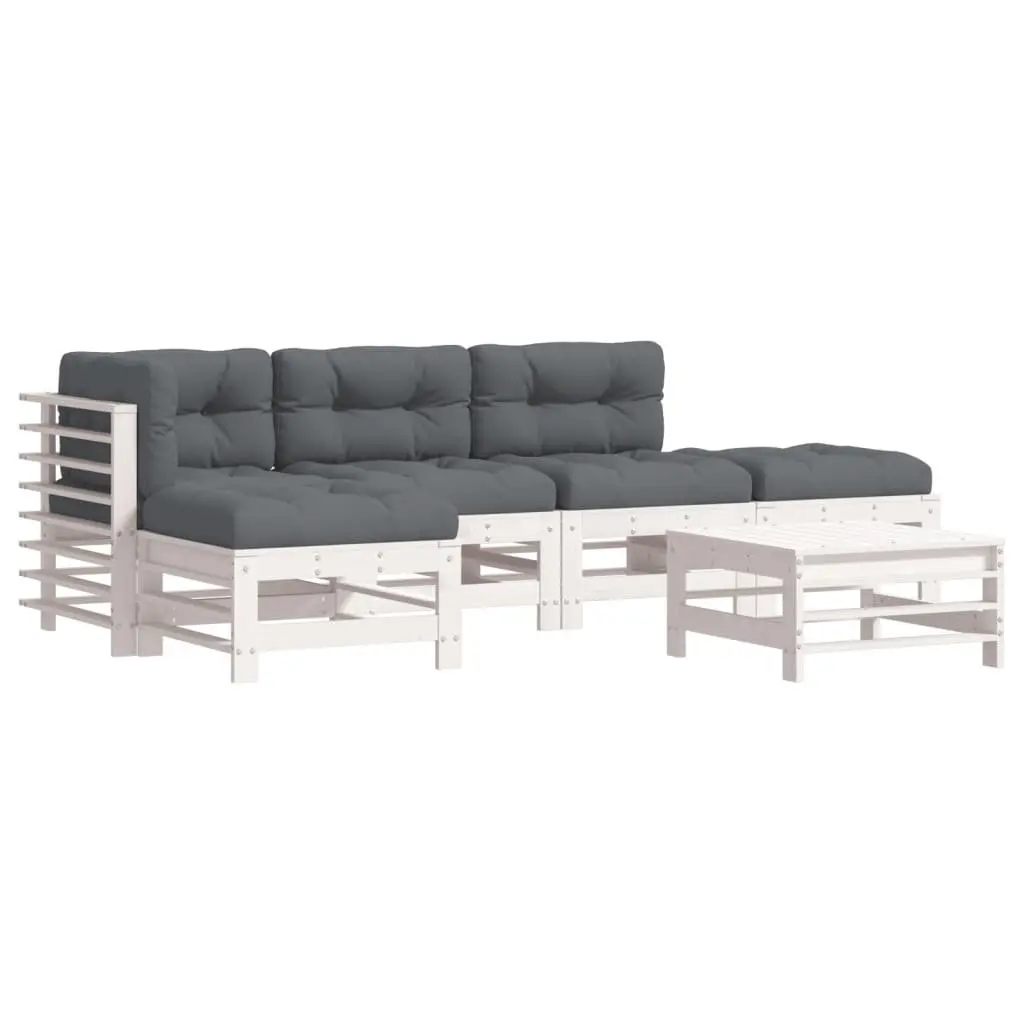 Garden Lounge Set White 6 Piece Outdoor Furniture Patio Seating with Cushions