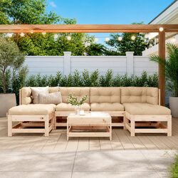 Garden Lounge Set 7 Piece Outdoor Furniture Patio Sofa Cushions Wood Sectional