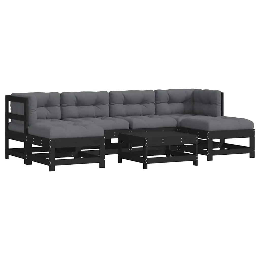 Garden Lounge Set 7 Piece Outdoor Furniture with Cushions Black Wood Patio