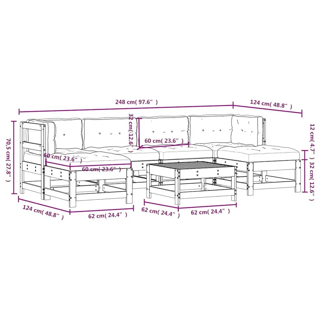 Garden Lounge Set 7 Piece Outdoor Furniture with Cushions Black Wood Patio