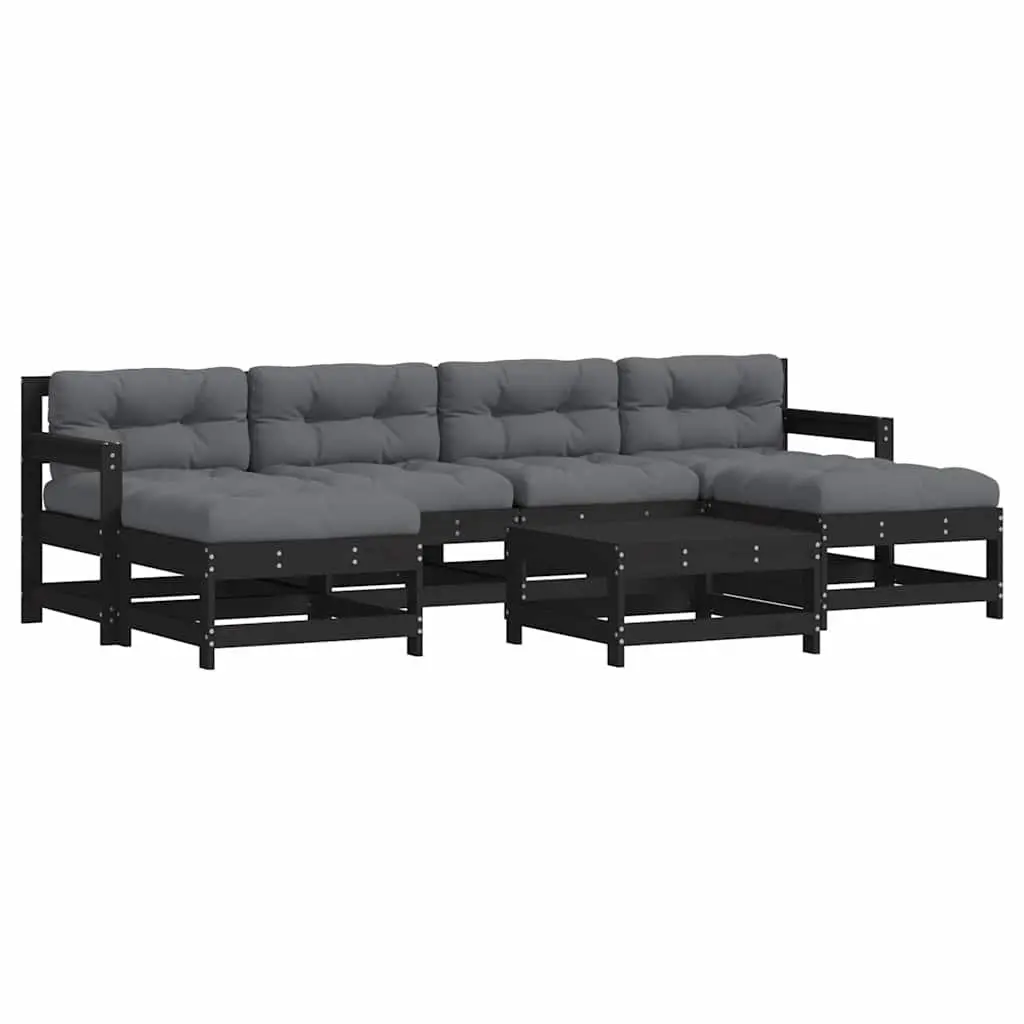 Garden Lounge Set 7 Piece Outdoor Furniture Solid Wood Sofa with Cushions Black