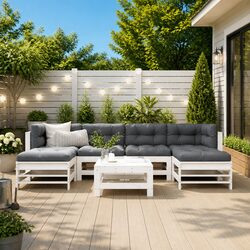 Concise 7-Piece Lounge Set with White Cushions