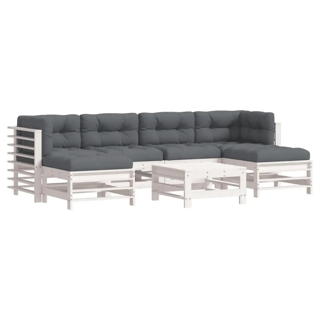 Garden Lounge Set 7 Piece Outdoor Furniture White Cushions Patio Seating