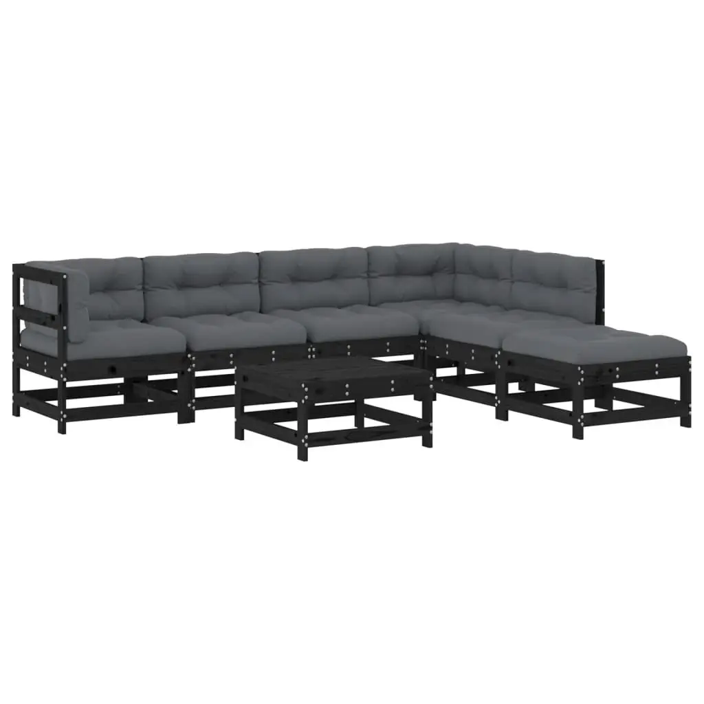 Garden Lounge Set 7 Piece Outdoor Furniture Patio Sofa with Cushions Black Wood