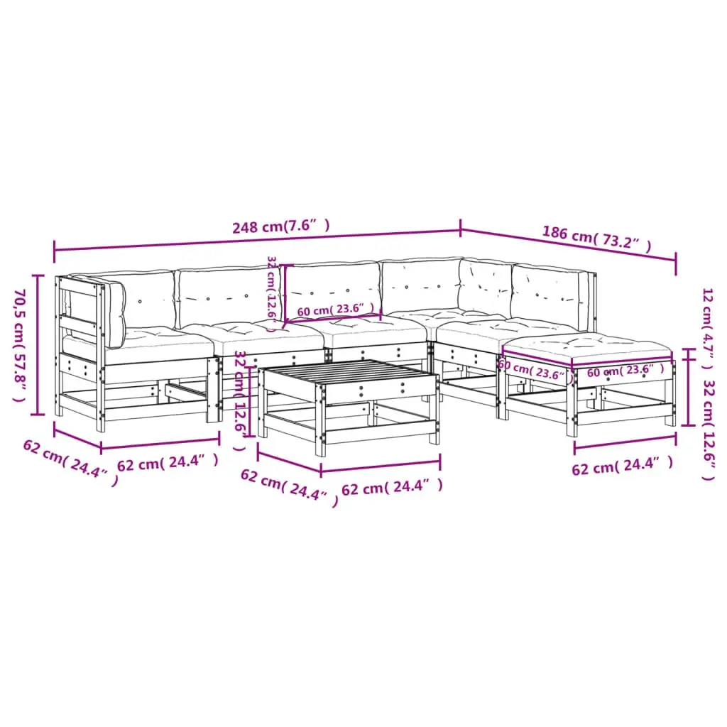 Garden Lounge Set 7 Piece Outdoor Furniture Patio Sofa with Cushions Black Wood
