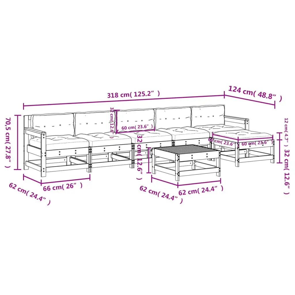 Garden Lounge Set 7 Piece Outdoor Furniture Patio Sofa with Cushions Wood