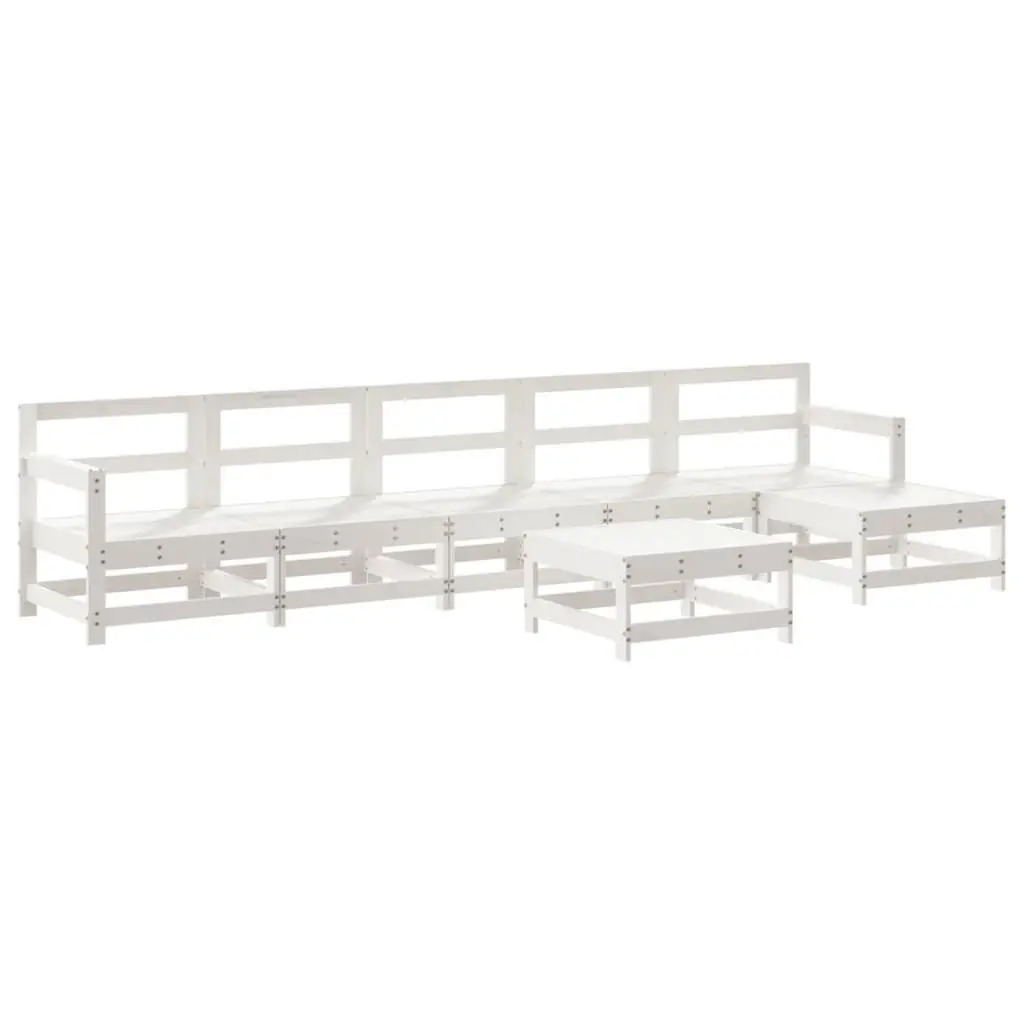 Garden Lounge Set White 7 Piece Solid Wood Cushions