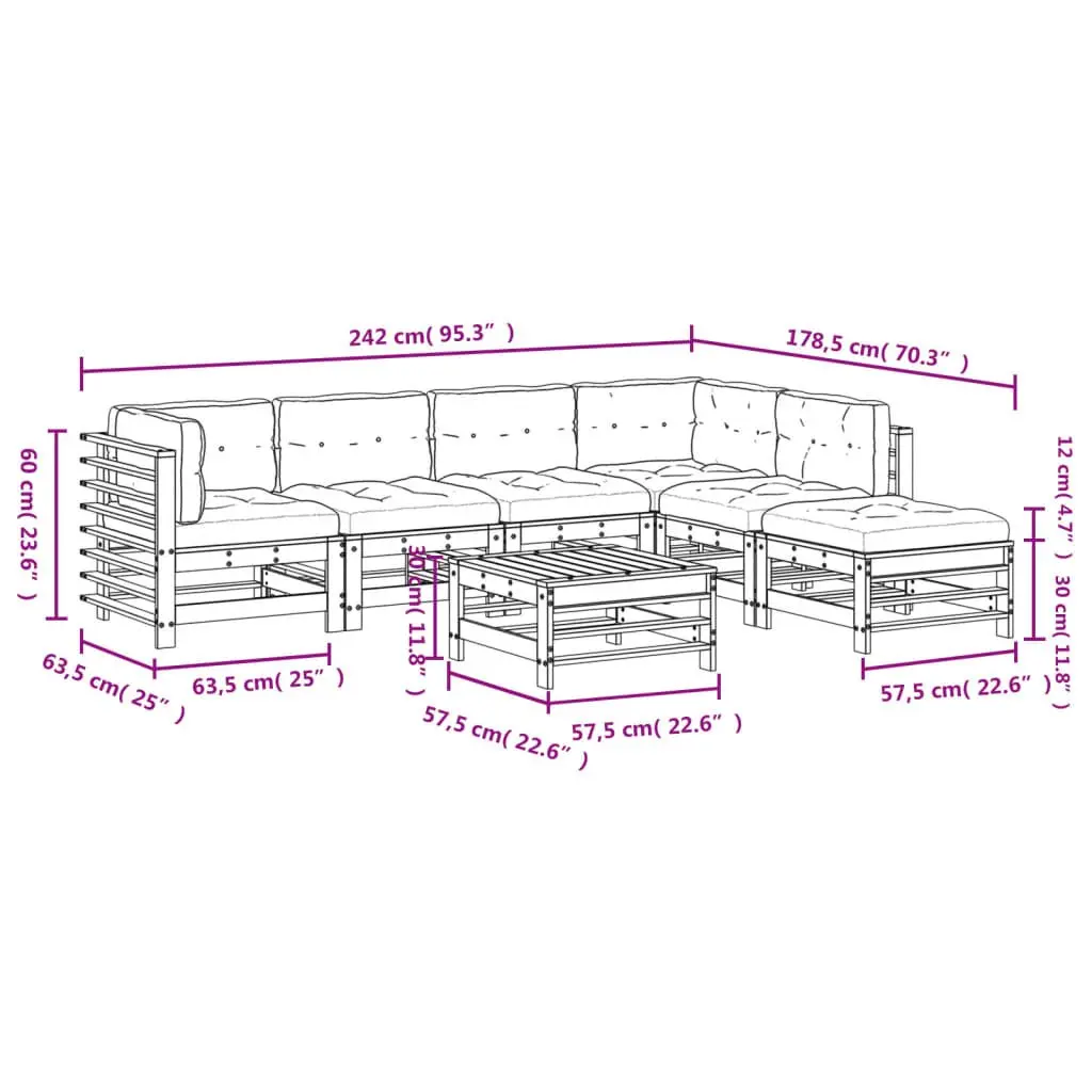 Garden Lounge Set 7 Piece Outdoor Furniture with Cushions Wooden Patio Sofa