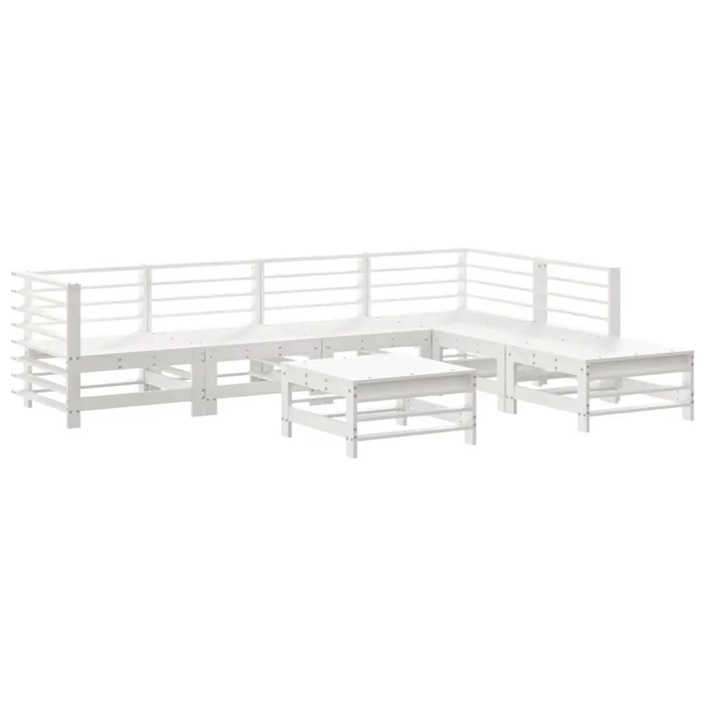 7 Piece Garden Lounge Set with Cushions Outdoor Patio Furniture White Wooden