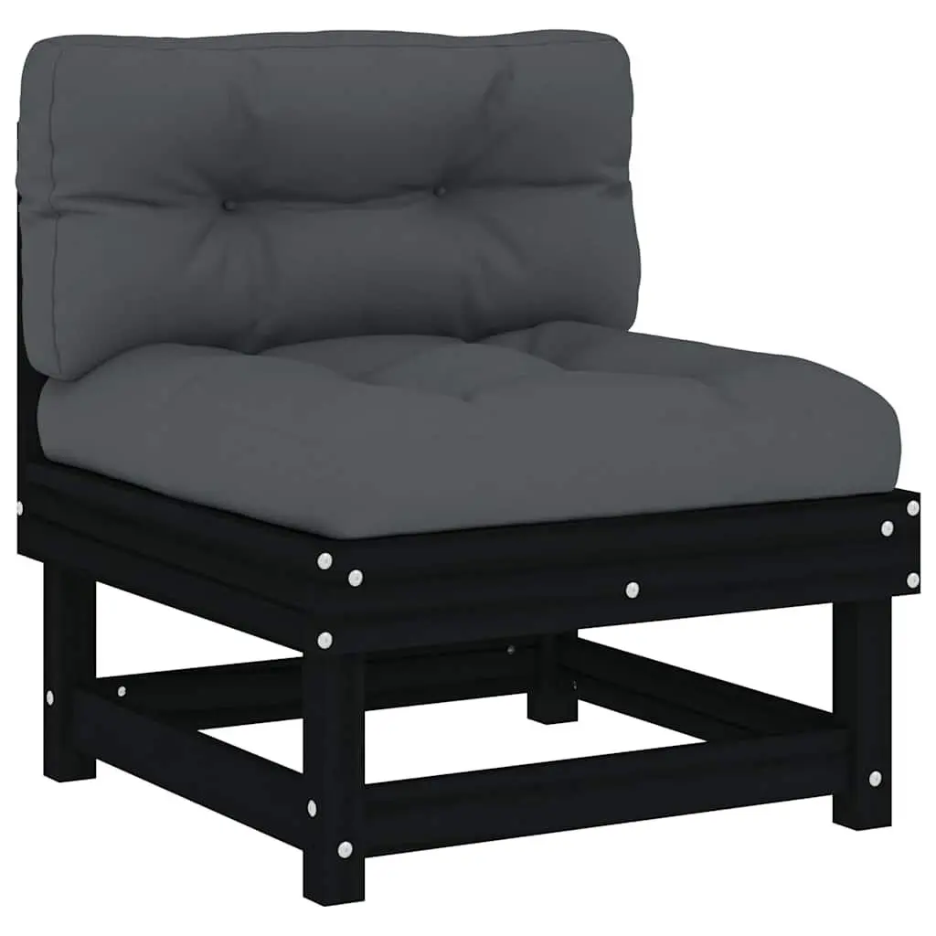 Garden Lounge Set 6 Piece Outdoor Furniture Solid Wood Cushions Black Patio