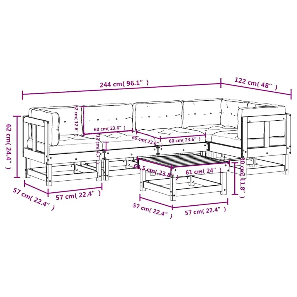 Garden Lounge Set 6 Piece Outdoor Furniture Solid Wood Cushions Black Patio