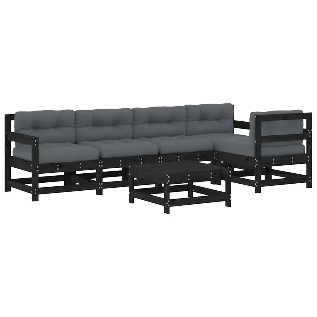 Garden Lounge Set 6 Piece Outdoor Furniture Patio Sofa with Cushions Black