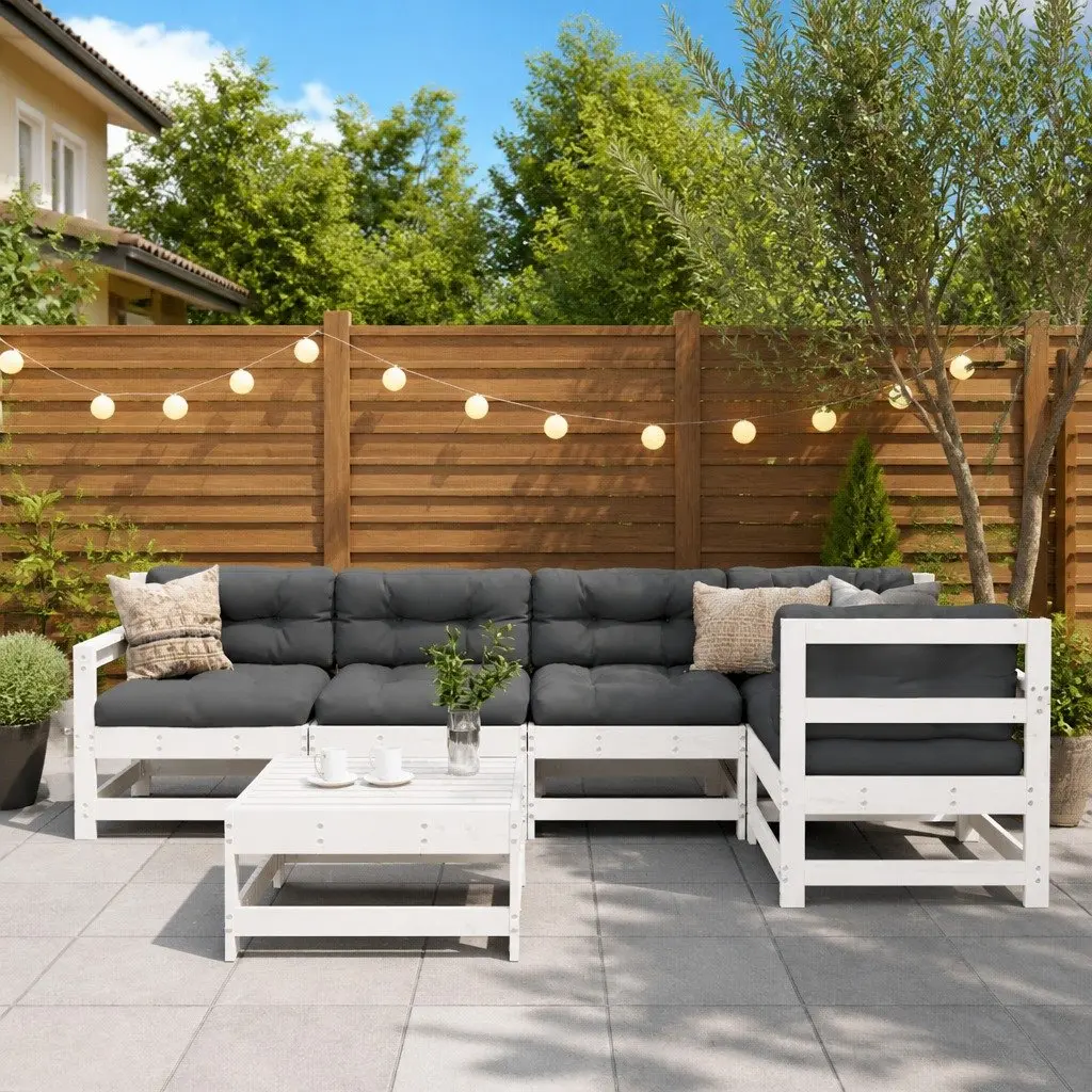Garden Lounge Set 6 Piece Outdoor Furniture Patio Seating with Cushions White
