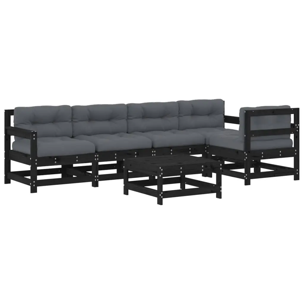 Garden Lounge Set 6 Piece Outdoor Furniture with Cushions Black Wood Patio Sofa