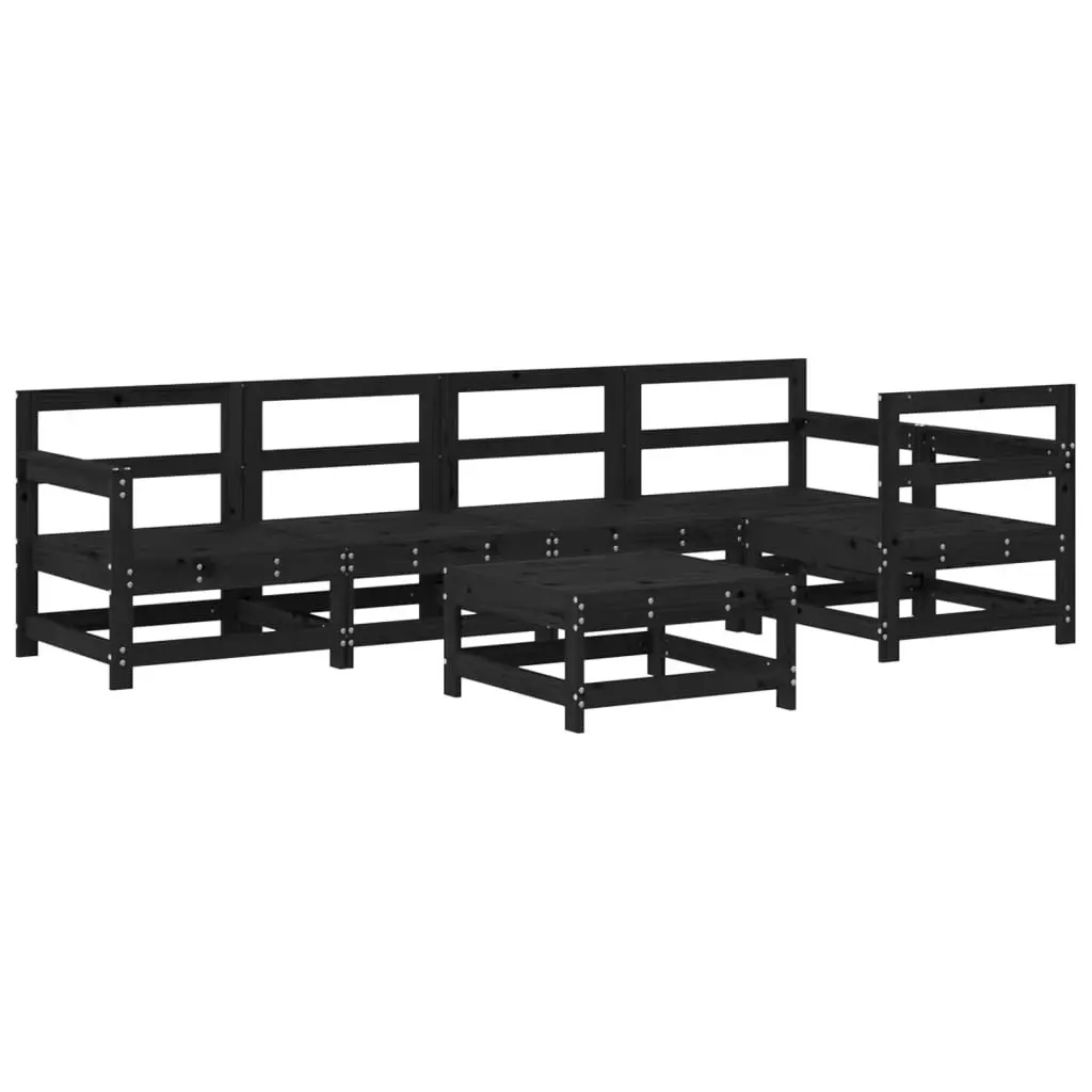 Garden Lounge Set 6 Piece Outdoor Furniture with Cushions Black Wood Patio Sofa