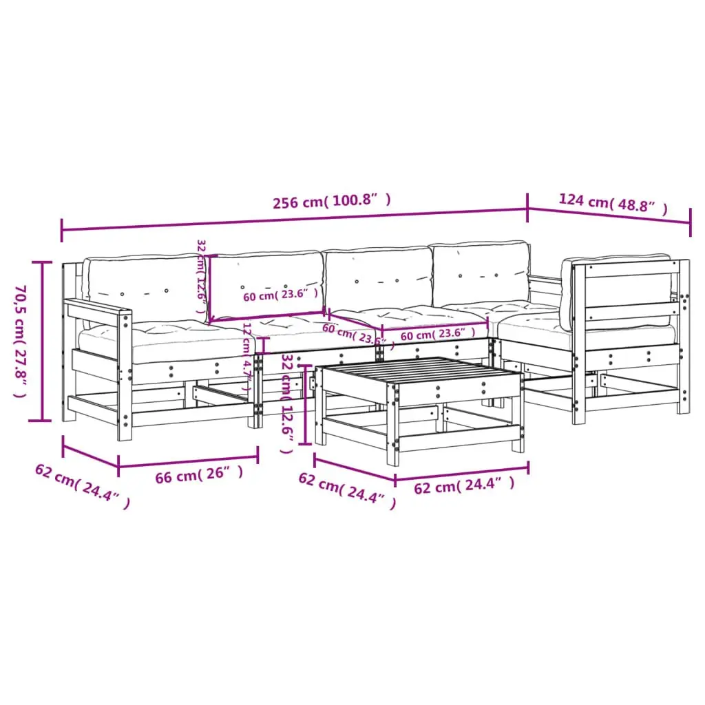 Garden Lounge Set 6 Piece Outdoor Furniture with Cushions Black Wood Patio Sofa