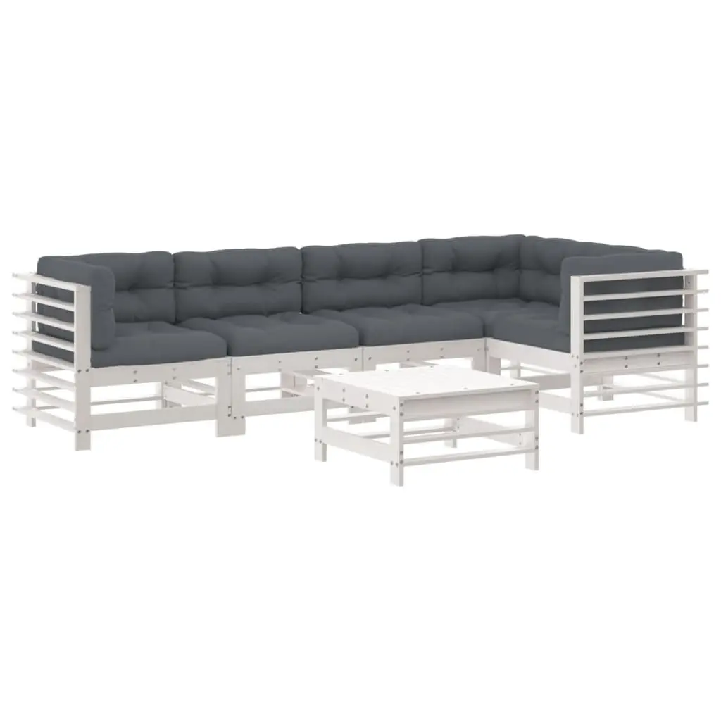 Garden Lounge Set White 6 Piece Wooden Outdoor Furniture Patio Sofa with Cushions