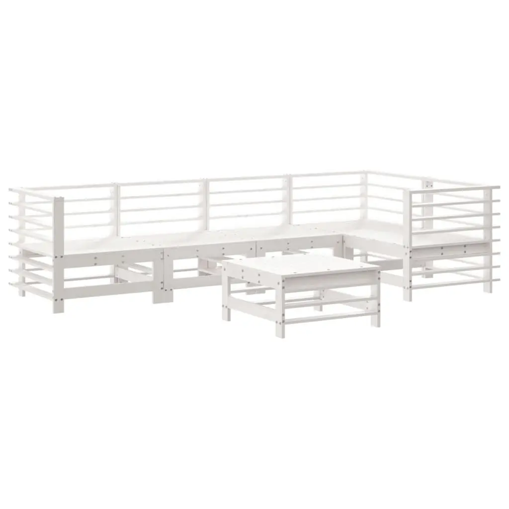 Garden Lounge Set White 6 Piece Wooden Outdoor Furniture Patio Sofa with Cushions