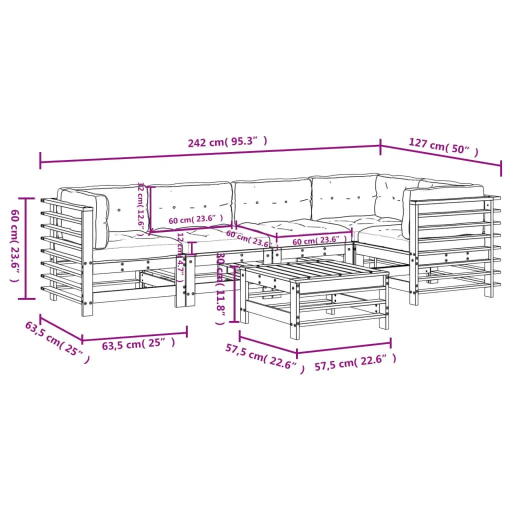 Garden Lounge Set White 6 Piece Wooden Outdoor Furniture Patio Sofa with Cushions