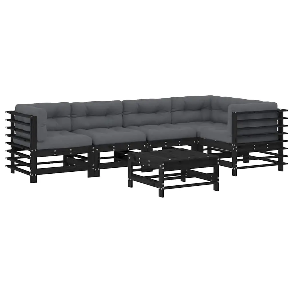 Garden Lounge Set Black 6 Piece Outdoor Furniture Patio Sectional Sofa with Cushions