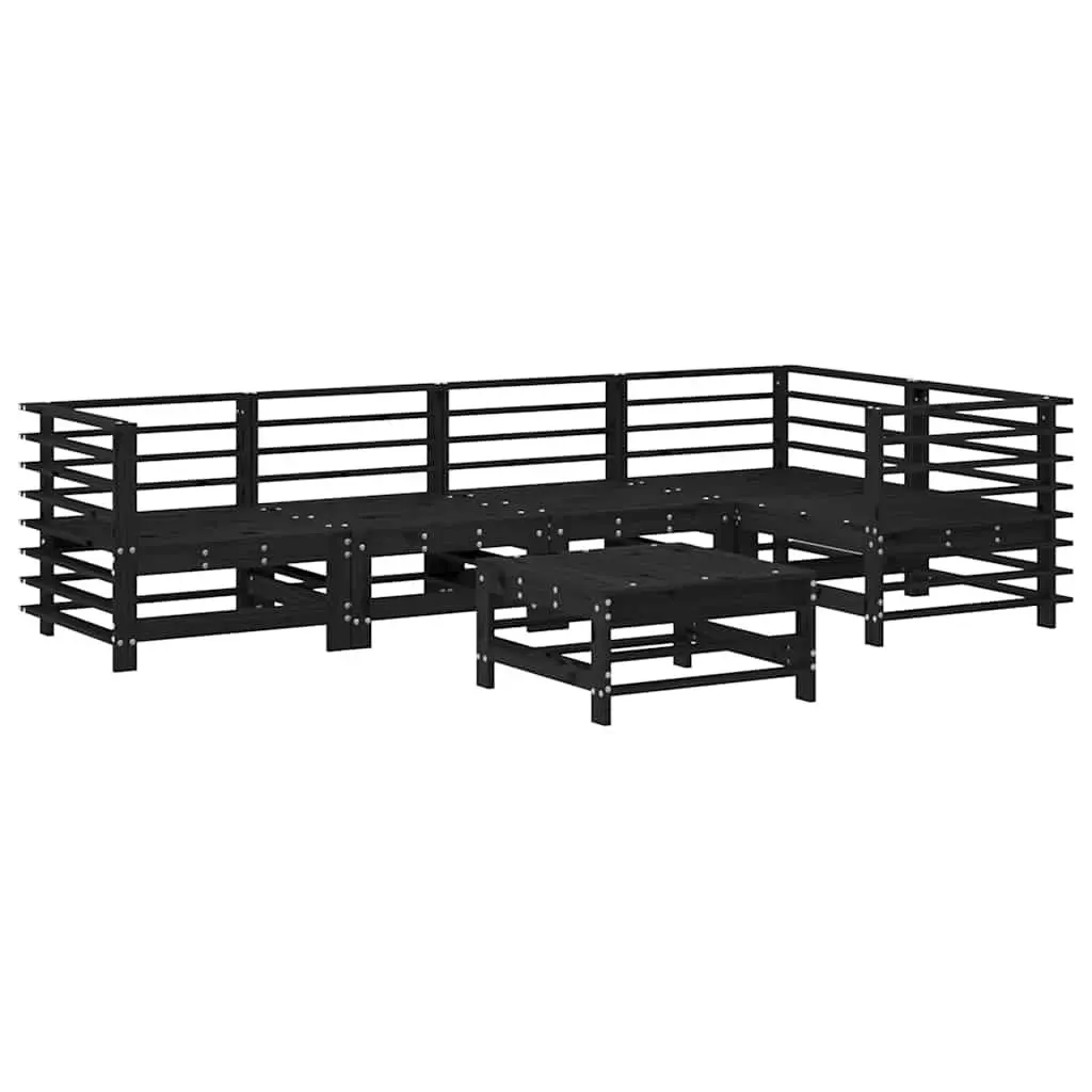 Garden Lounge Set Black 6 Piece Outdoor Furniture Patio Sectional Sofa with Cushions