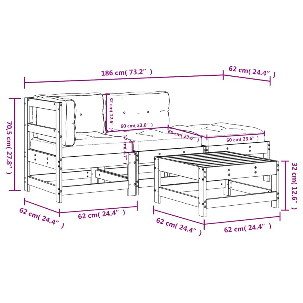 Garden Lounge Set 4 Piece Outdoor Furniture Patio Seating with Cushions Wood