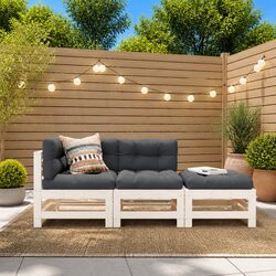 3 Piece Garden Lounge Set White Wooden Outdoor Furniture Patio Sofa with