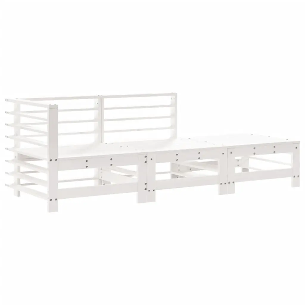 3 Piece Garden Lounge Set White Wooden Outdoor Furniture Patio Sofa with