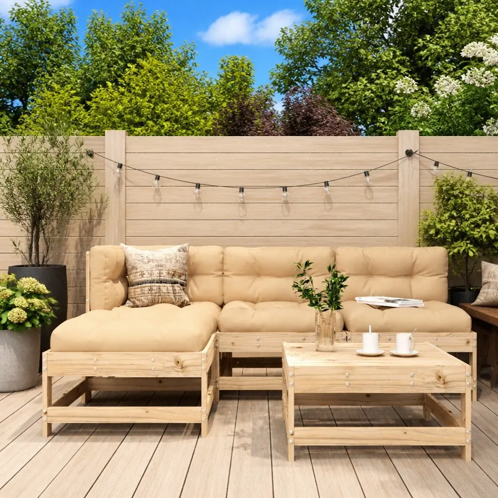 5 Piece Outdoor Lounge Set with Wood & Cushions