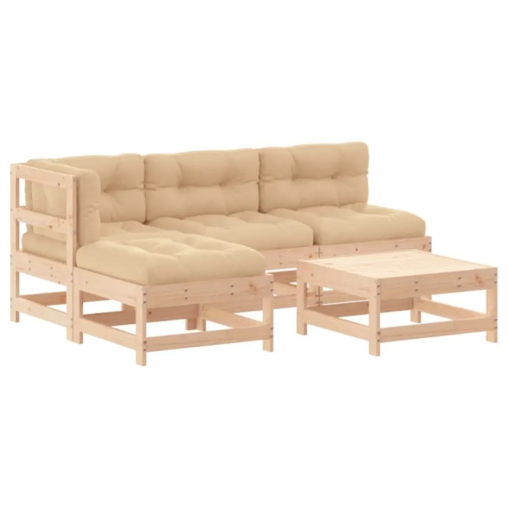 5 Piece Outdoor Lounge Set with Wood & Cushions