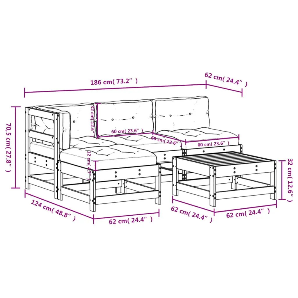 5 Piece Outdoor Lounge Set with Wood & Cushions