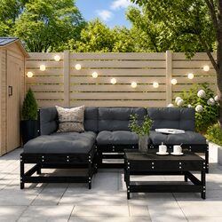 Garden Lounge Set 5 Piece Outdoor Furniture Patio Sectional with Cushions Black