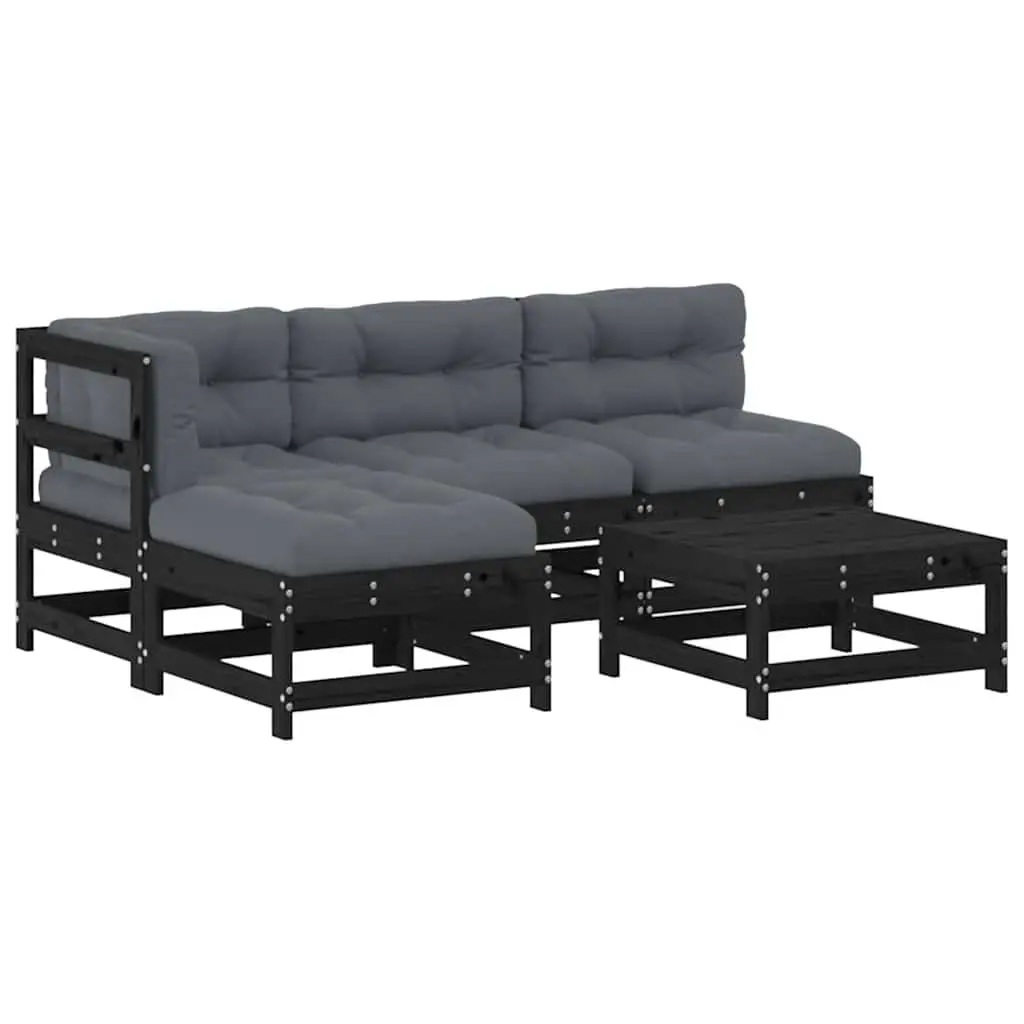 Garden Lounge Set Black 5 Piece Outdoor Furniture Patio Sectional with Cushions