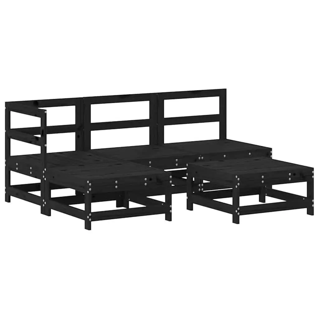 Garden Lounge Set Black 5 Piece Outdoor Furniture Patio Sectional with Cushions