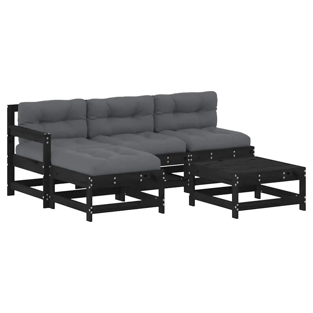 Garden Lounge Set 5 Piece Outdoor Furniture Black Wood Modular Patio Sofa with