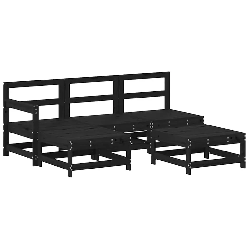 Garden Lounge Set 5 Piece Outdoor Furniture Black Wood Modular Patio Sofa with