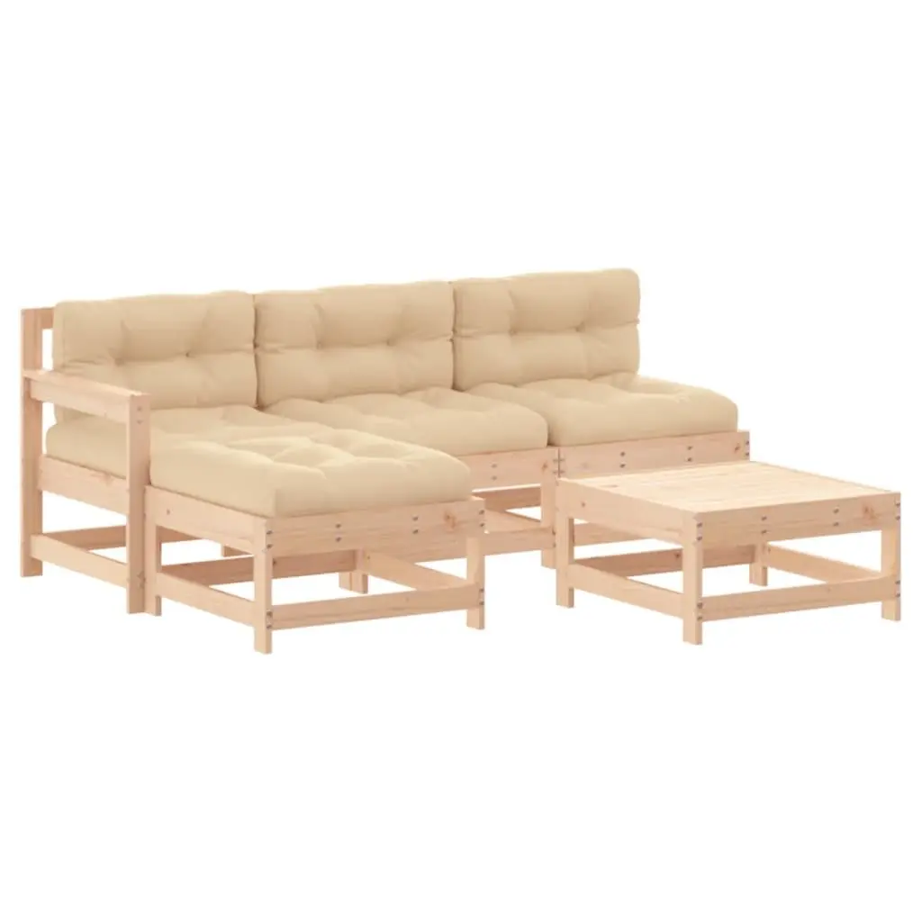 5 Piece Wooden Garden Lounge Set with Cushions