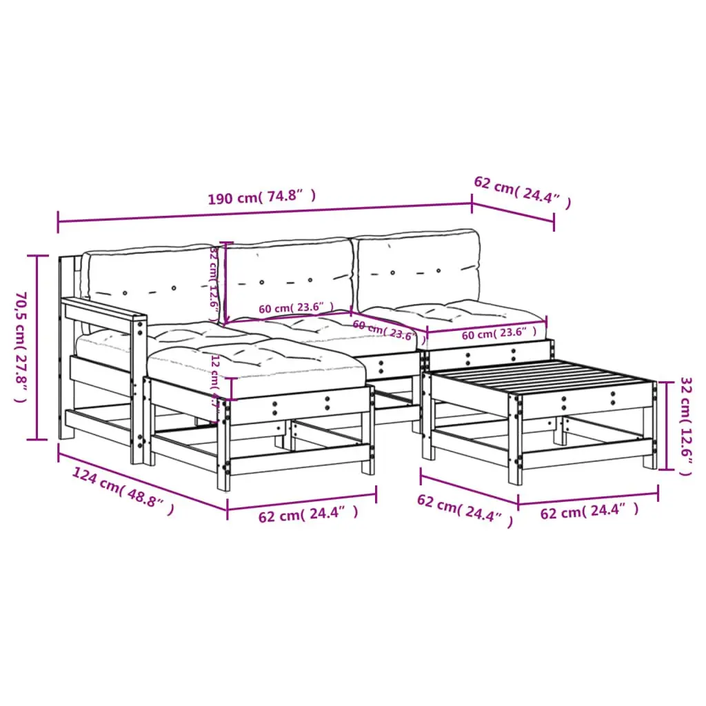 5 Piece Modular Lounge Set for Outdoor Use