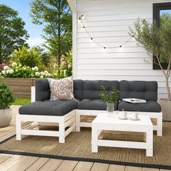 Compact 5 Piece White Garden Lounge Set with Cushions