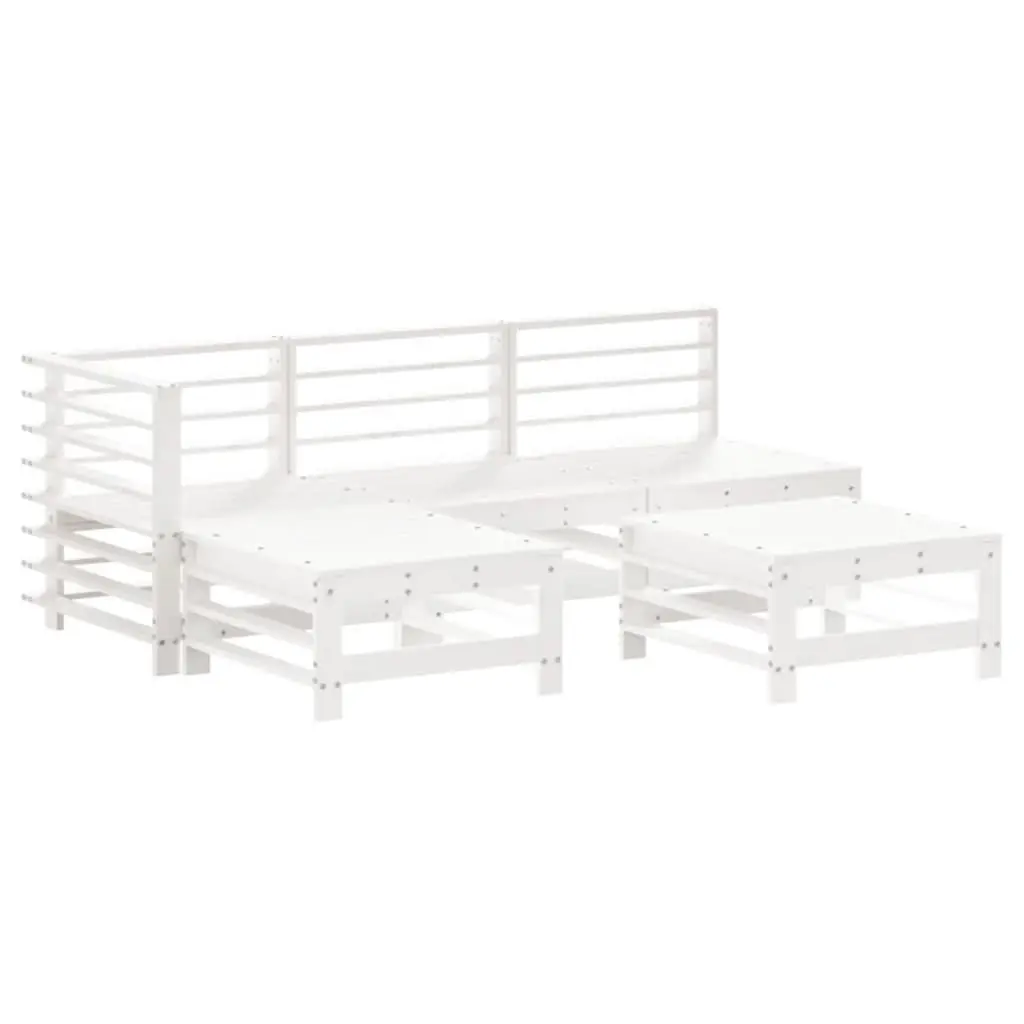 Garden Lounge Set White 5 Piece Slatted Wood Cushions Outdoor Furniture